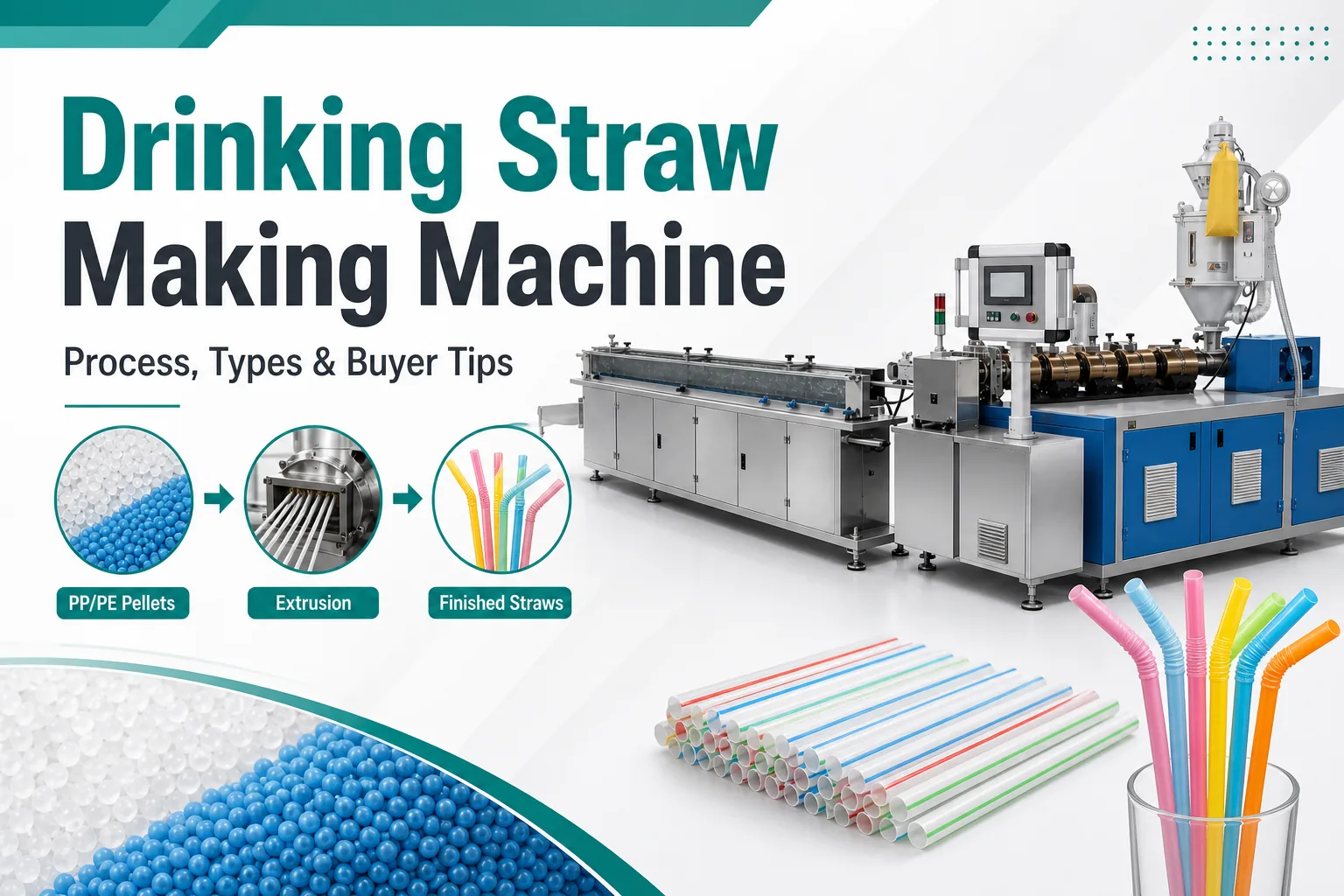 Drinking straw making machine blog cover with PP PE pellets extrusion line and finished straws