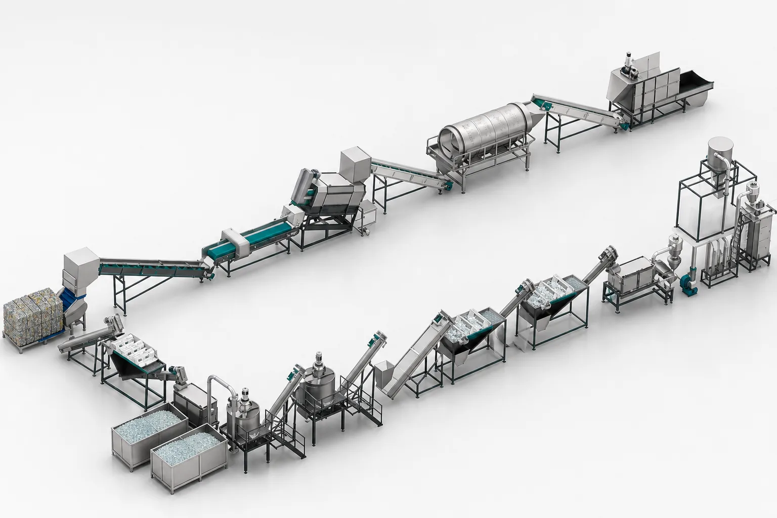Complete PET bottle sorting washing line from bales to clean flakes