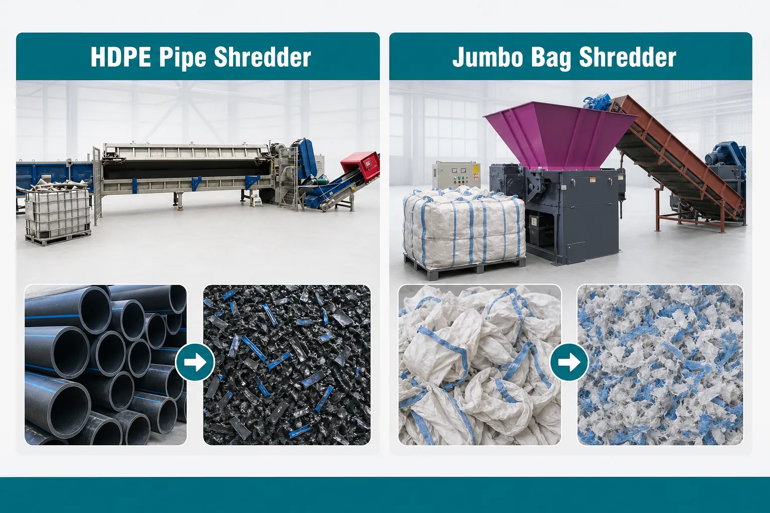 HDPE pipe shredder and jumbo bag shredder for specialist plastic recycling applications
