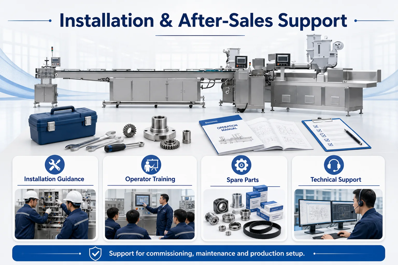 Plastic Straw Machine Installation and After Sales Support plastic straw making machine installation support with spare parts tools and technical service materials