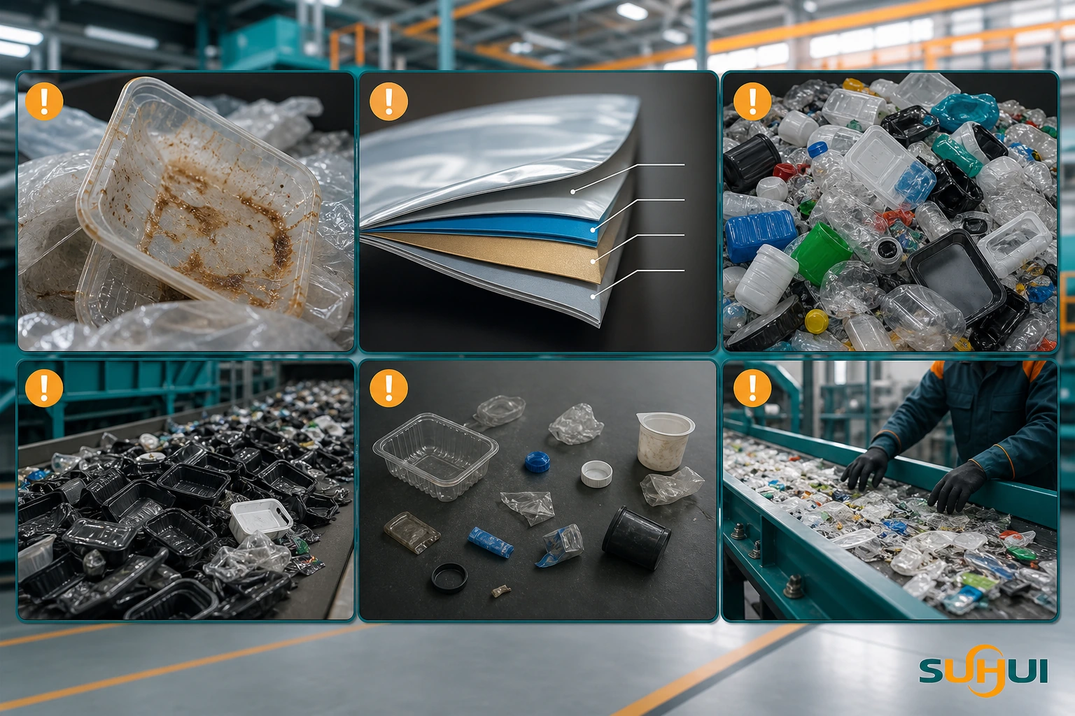 Why some plastics are hard to recycle due to contamination mixed layers low volume and separation difficulty
