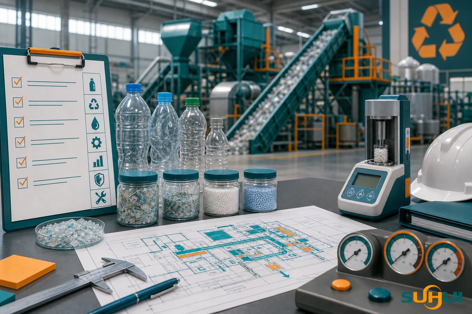 PET recycling project checklist for input bottles output flakes pellets rPET quality and equipment selection