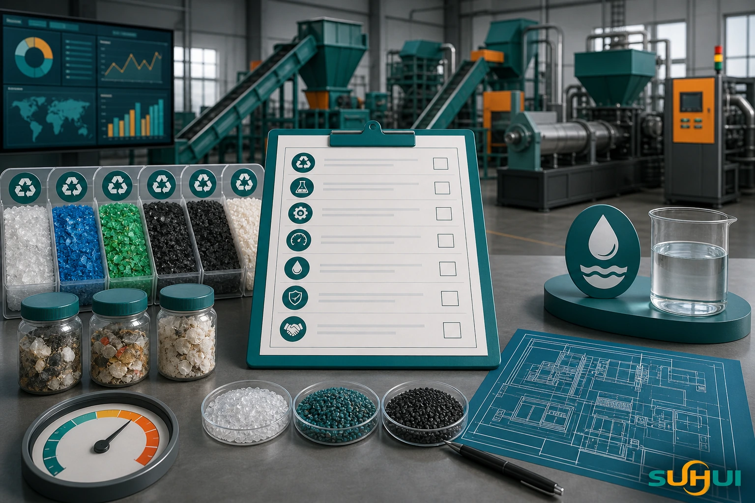 Plastic recycling project evaluation checklist for material type contamination volume output and equipment route