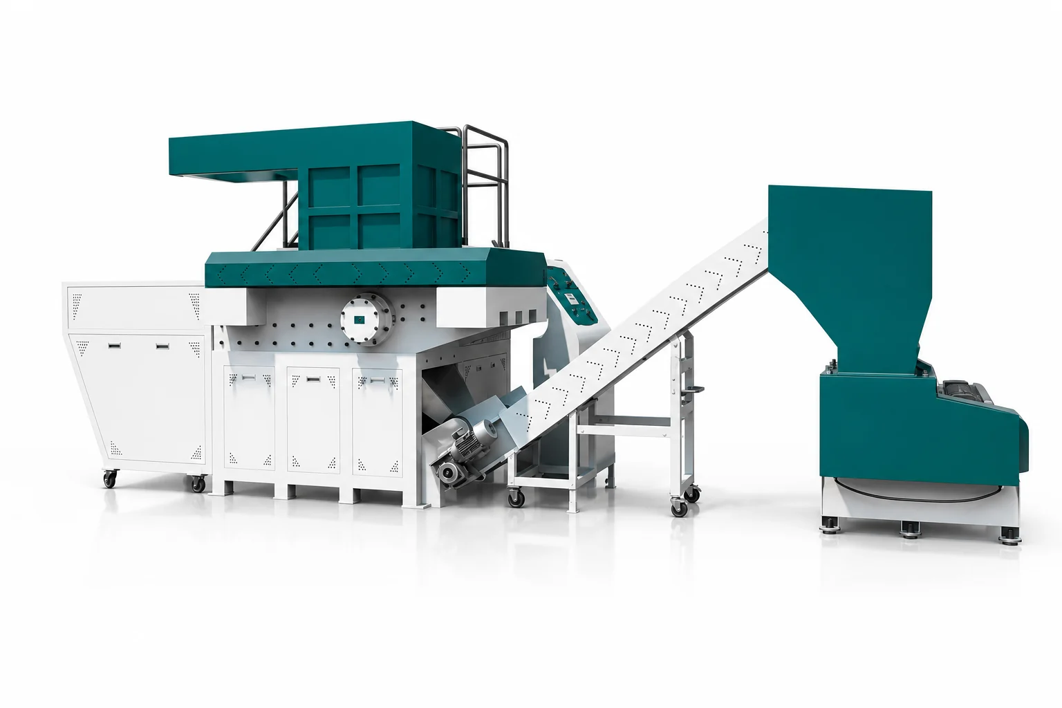 Single shaft shredder line for reducing bulky plastic waste before recycling