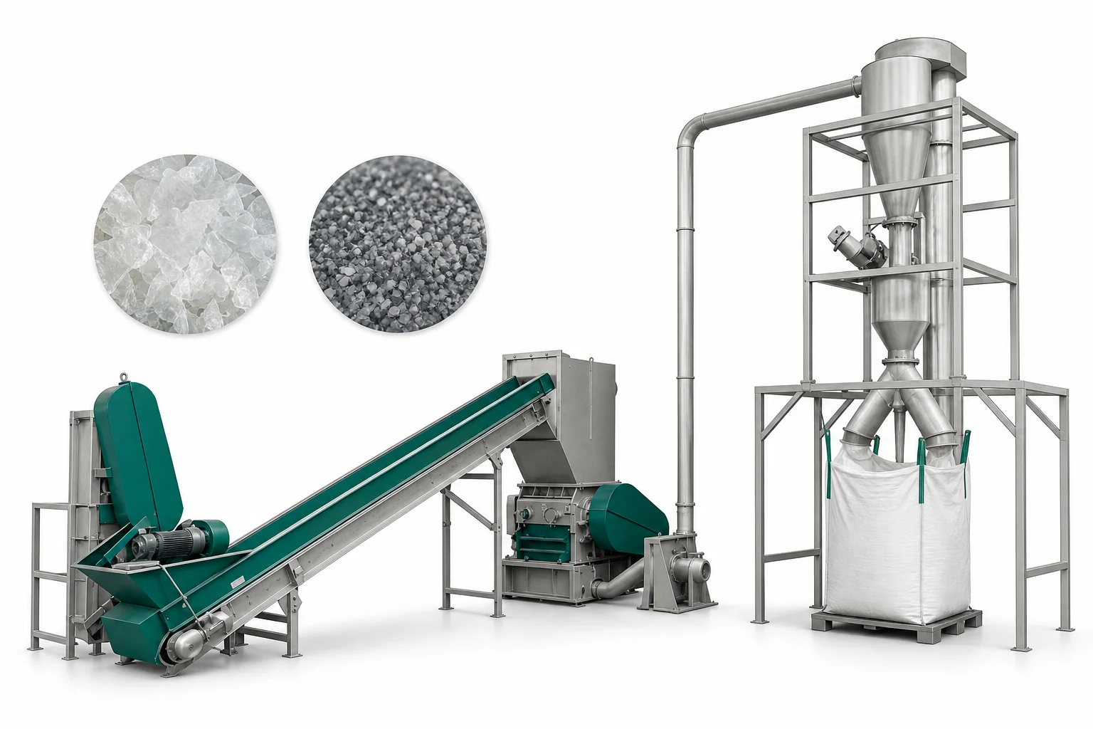 Plastic crusher machine with cyclone system for finer regrind output