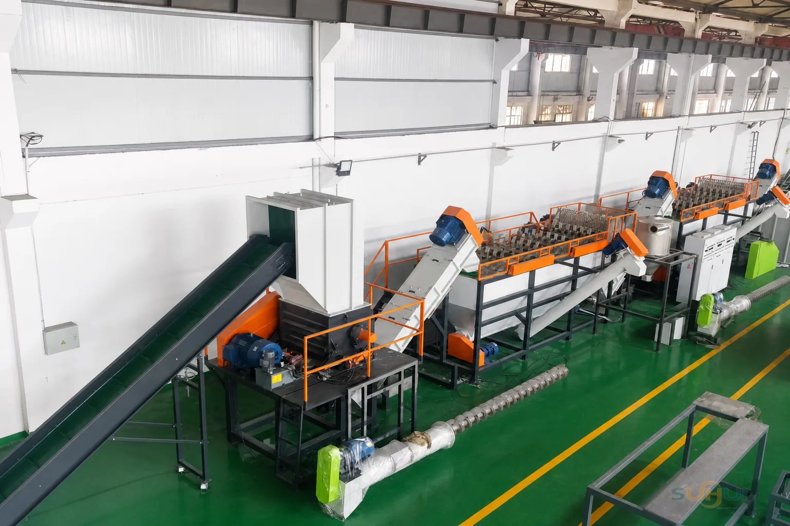 PP PE film washing line during factory test run at SUHUI workshop