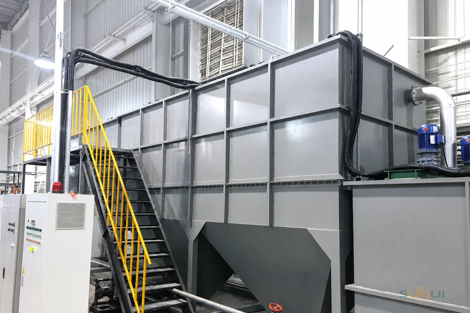 Washing tank with access ladder installed at customer film recycling plant
