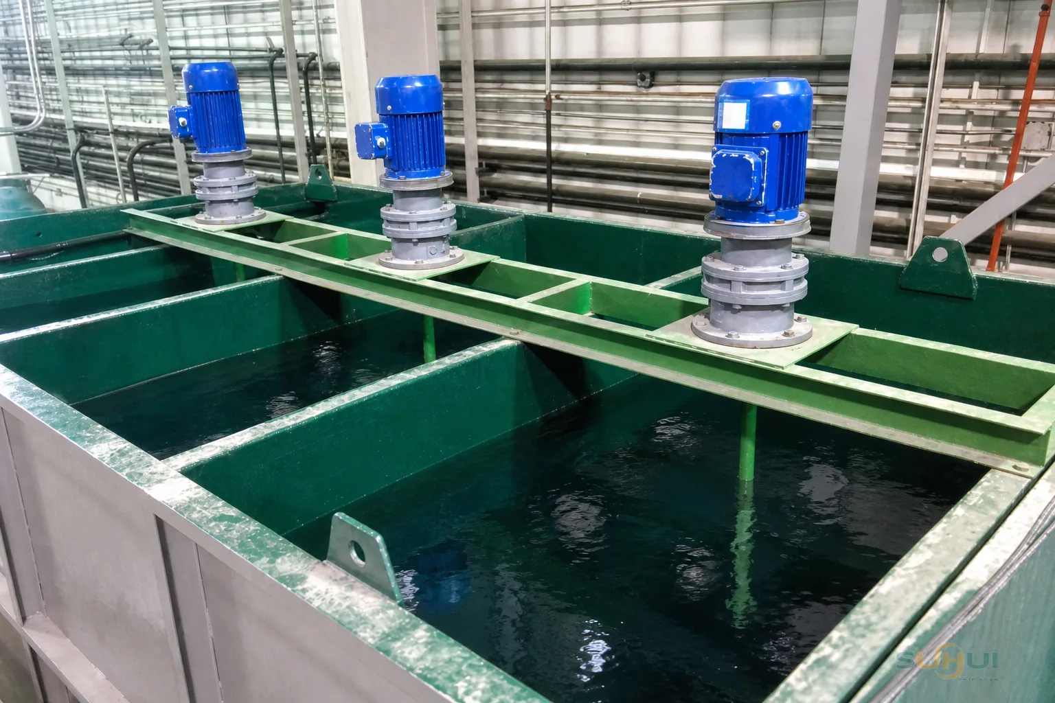 Float sink separation tank with agitator motors at customer film washing plant