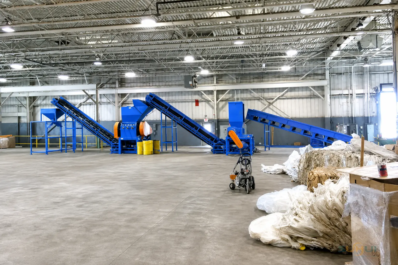 Complete PP PE film washing plant with film bales at customer recycling facility